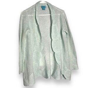 Two Bees Mint Green Cashmere Cardigan Size Small Scalloped Edge Open Front